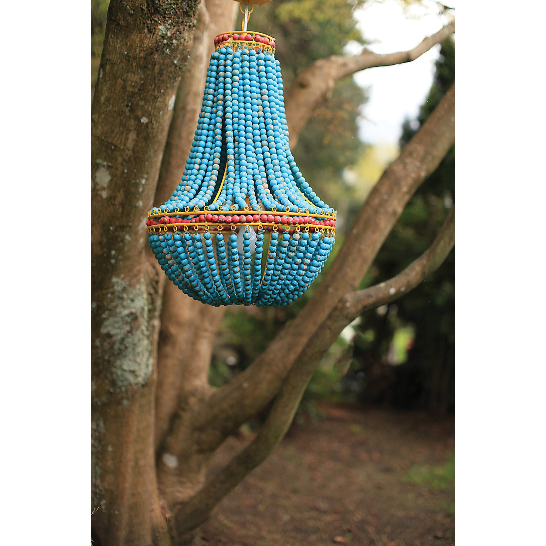 Creative Co-Op Draped Wood Bead Chandelier, Multicolor