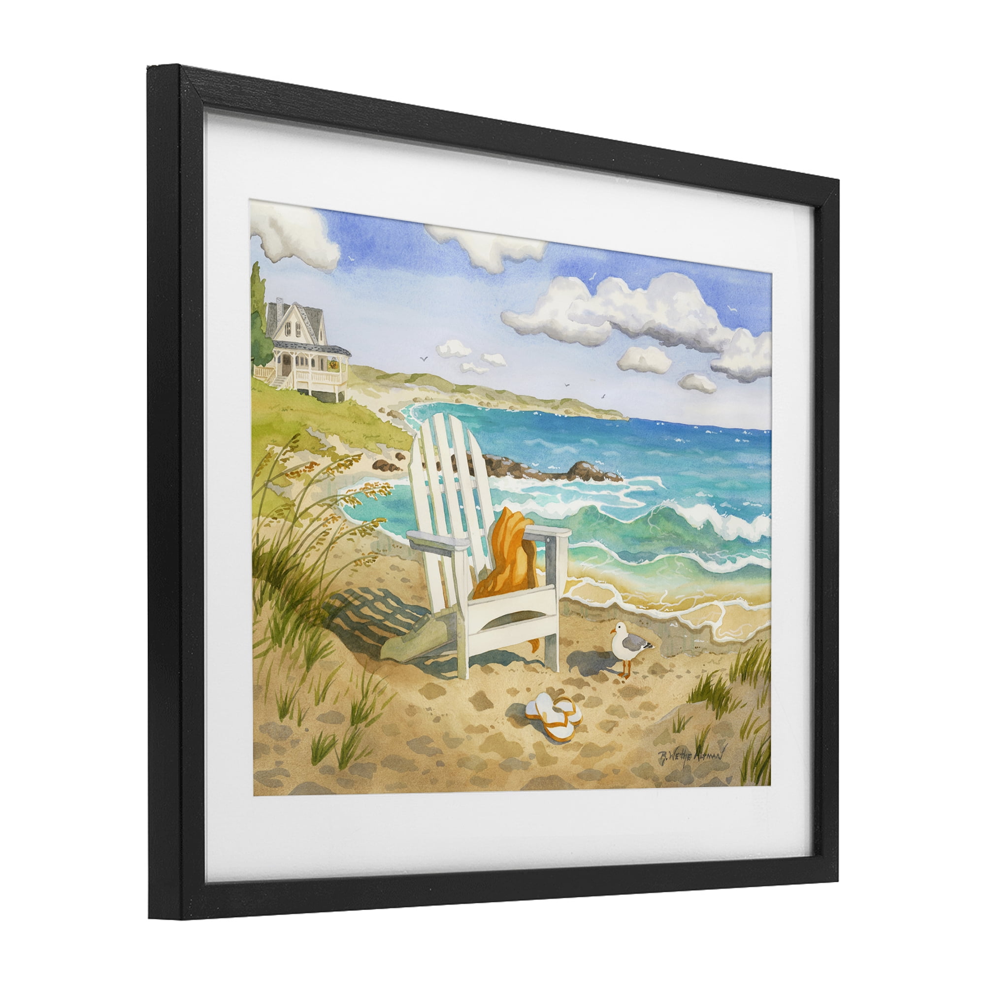 Stupell Industries Waiting For You by Beach Black Framed Print Under Glass, design by Robin Altman