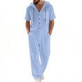 thumbnail image 3 of gbyLJF Men's 2 Pieces Cotton Linen Set Casual Short Sleeve Button Up Hoodie & Long Pants Beach Vacation Summer Outfits, 3 of 8