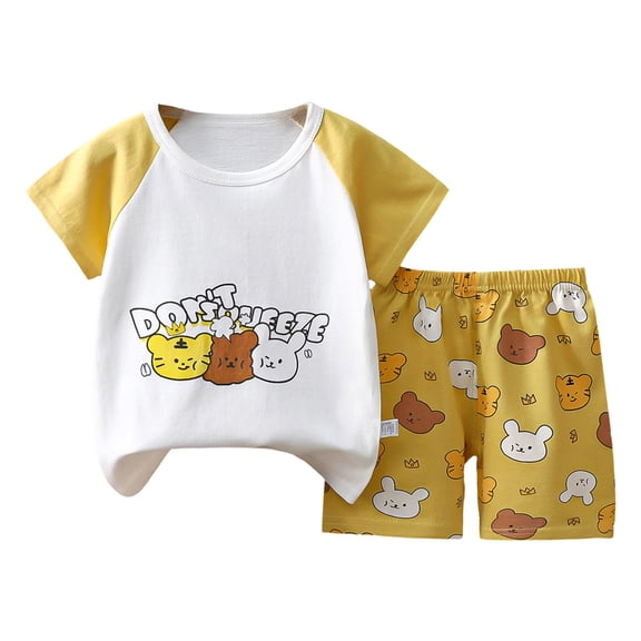 NIEWTR Baby Kids Boys Elastic Shorts Set, 6 12 18 24 Months 2T 3T 4T Short Sleeve Shirt with Elastic Shorts Dinosaur Outfits Summer Pjs For 18-24 Months Children's Day Gift 2PCS Set ,3-9 Months