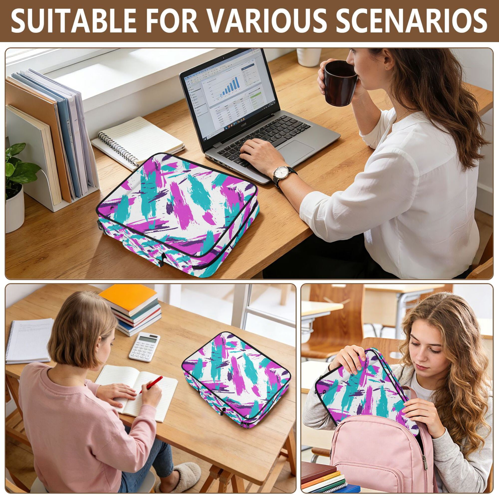 FORMRS Accordion File Folder A4 Size 7-Pocket Expanding Document Organizer Bag with 3 Ring Binder, Abstract Drawing