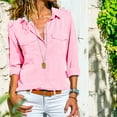 thumbnail image 2 of Women Casual Solid Long Sleeve Turn Down Collar Pockets Button Front Shirt Tops, 2 of 6