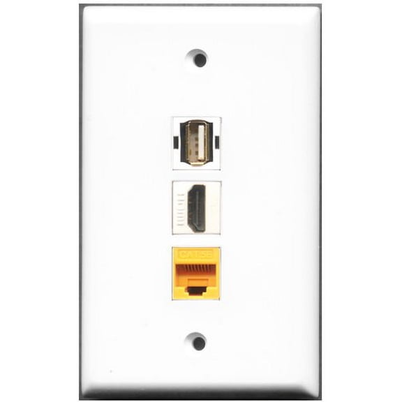 RiteAV - 1 Port HDMI 1 USB A-A 1 Cat5e Ethernet Yellow Wall Plate