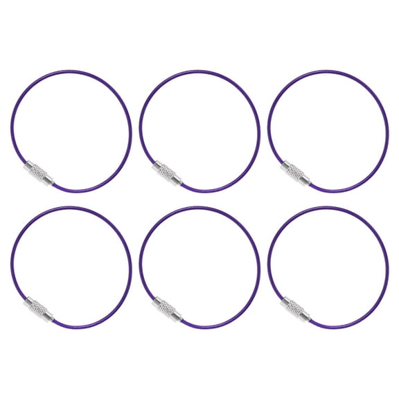 Uxcell 5.9" Length Wire Keychain Cable, 6 Pack 201 Stainless Steel 1.5mm Key Ring Loop for Outdoor Hiking Sport, Purple