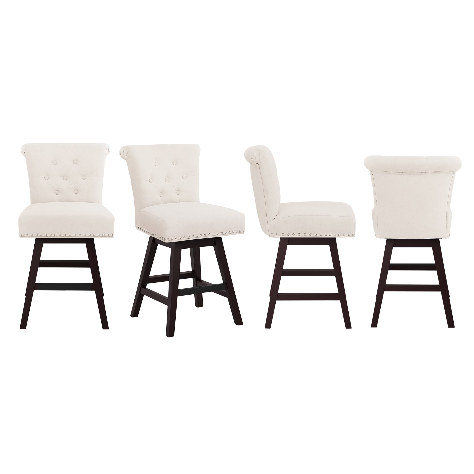 Dycanpo 26'' Swivel Bar Stools Set of 4, Upholstered Barstool with Footrest for Kitchen,Beige-Fabric