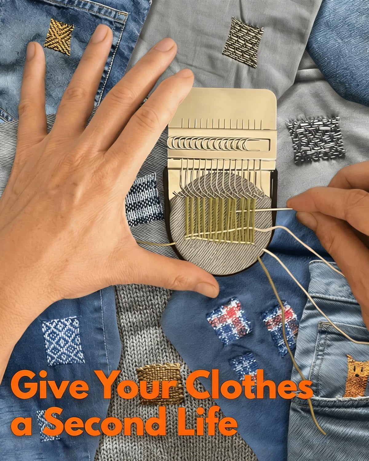 knitPatch kit - knitPatch PatchMaker 2.0 Kit, 100 Colors Embroidery Thread & Floss for Mending, Weaving, Sock & Clothing Repair, Complete Sewing Craft Set
