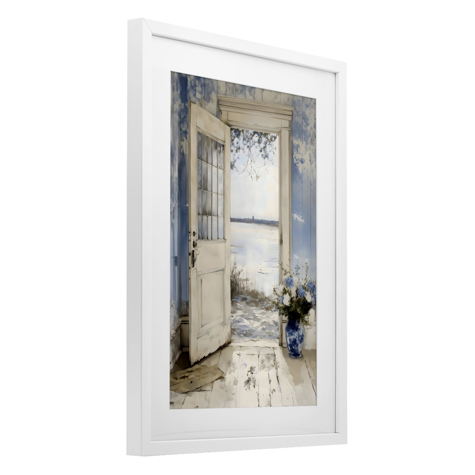 Stupell Industries Blue Country Cottage Doorway White Framed Print Under Glass, design by LSR Design Studio
