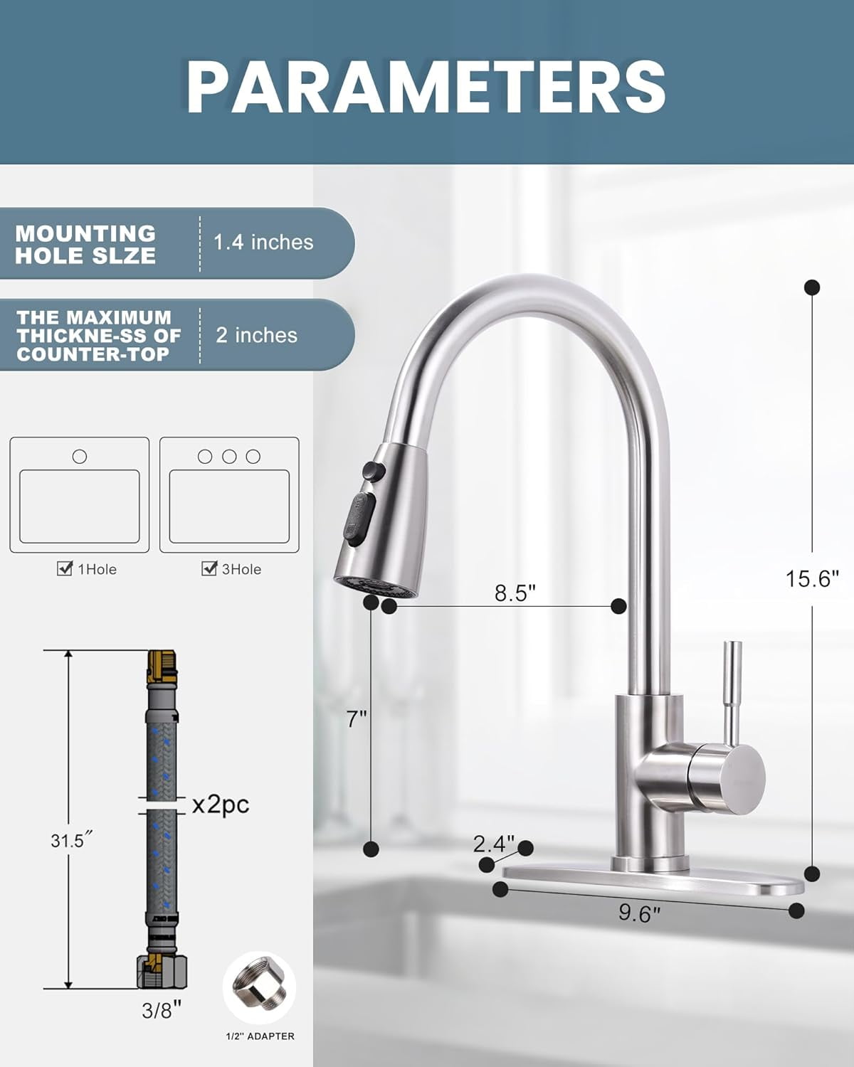 Duklik Kitchen Faucets with Pull Down Sprayer, Brushed Nickel Kitchen Faucet Lead-Free, High Arc Single Handle Stainless Steel Faucet for Kitchen Sink RV Faucets