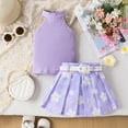 thumbnail image 2 of Fesfesfes Toddler Girls Summer Skirts Set Little Girls Ribbed Cotton Sleeveless Top+Pleated A-Line Mini Skirt 2Pcs Outfits Set 1-5 Years(Purple,2 Years), 2 of 9