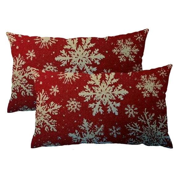 QKZF Red Snowflakes Christmas Lumbar Pillow Covers 12x20 Set of 2 Xmas Snow Holiday Decoration Print Outdoor Pillowcases Seasonal Winter Farmhouse Throw Cushion Case Decor for Couch Sofa Bed 12x20inch