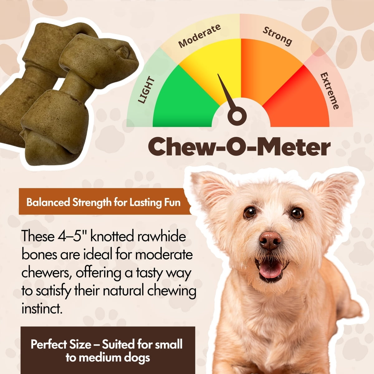 Knotted 4 to 5-in Peanut Butter Flavor Rawhide Bone Dog Treats, 20 CT
