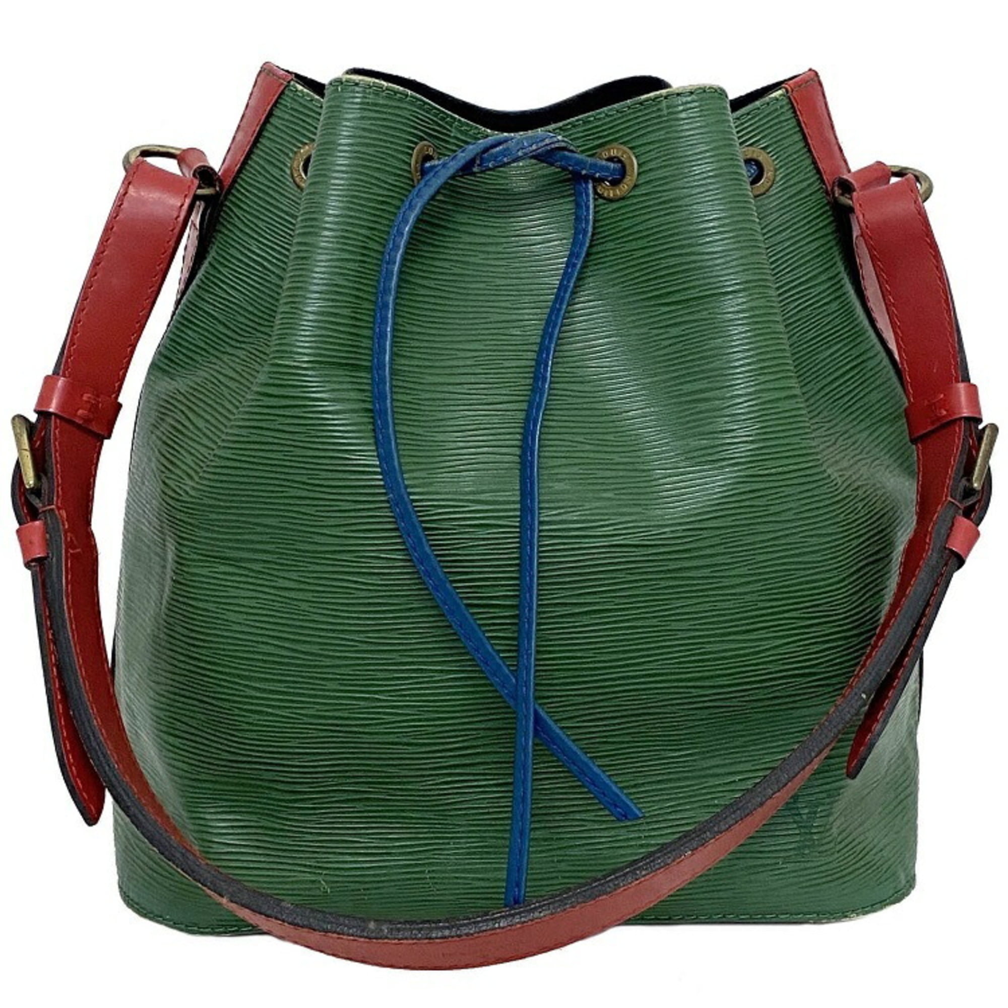 Authenticated Used Louis Vuitton Drawstring Bag Petit Noe Green Red Blue  M44147 Shoulder Leather A20953 LOUIS VUITTON Bicolor String Women's Men's  Accent 