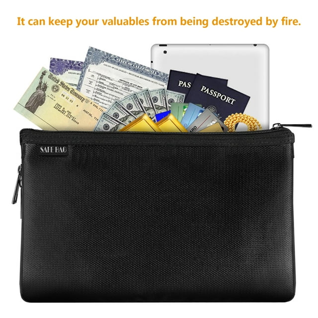Fireproof Small Fireproof Money Bag Fire and Water Resistant Expandable Document Bag Safe Storage Pouch Envelope with Zipper for A5 File Document Cash Jewelry Passport