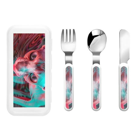 

Picia Psychedelic Hairless Cat Print Children s Knife Fork And Spoon Set - Kids’ Knife Fork Spoon - Stainless Steel Kids Silverware Set - Metal Kids Cutlery Set