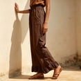 thumbnail image 4 of Mifsaly Womens Casual Pants Elastic Waist Drawstring Wide Leg Trousers Ruffle Trim Lightweight Breathable Summer Vacation Lounge Everyday Clothes with Pockets Brown,S, 4 of 8