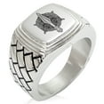 thumbnail image 1 of Stainless Steel Gungnir Odin's Spear Viking Norse Geometric Pattern Step-Down Biker Style Polished Ring, 1 of 1