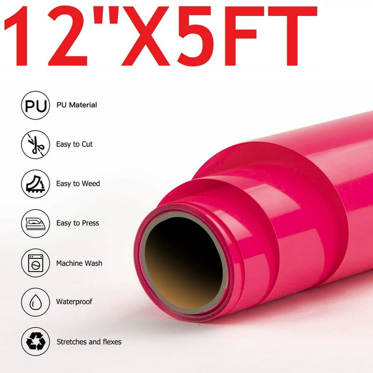 12x5' Pink HTV Iron On Heat Transfer Vinyl 5 Feet Roll for T Shirt Shoes  Bags