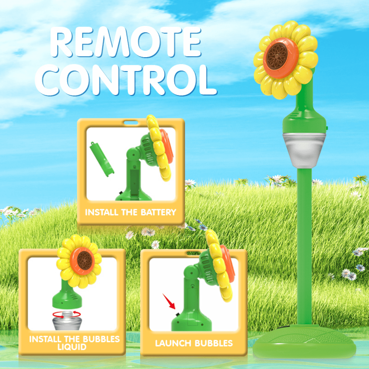Flower Bubble Stand Machine,Sunflower Bubble Maker with Lights, Tall Adjustable Rechargeable Automatic Bubble Blower for Outdoor Backyard Party