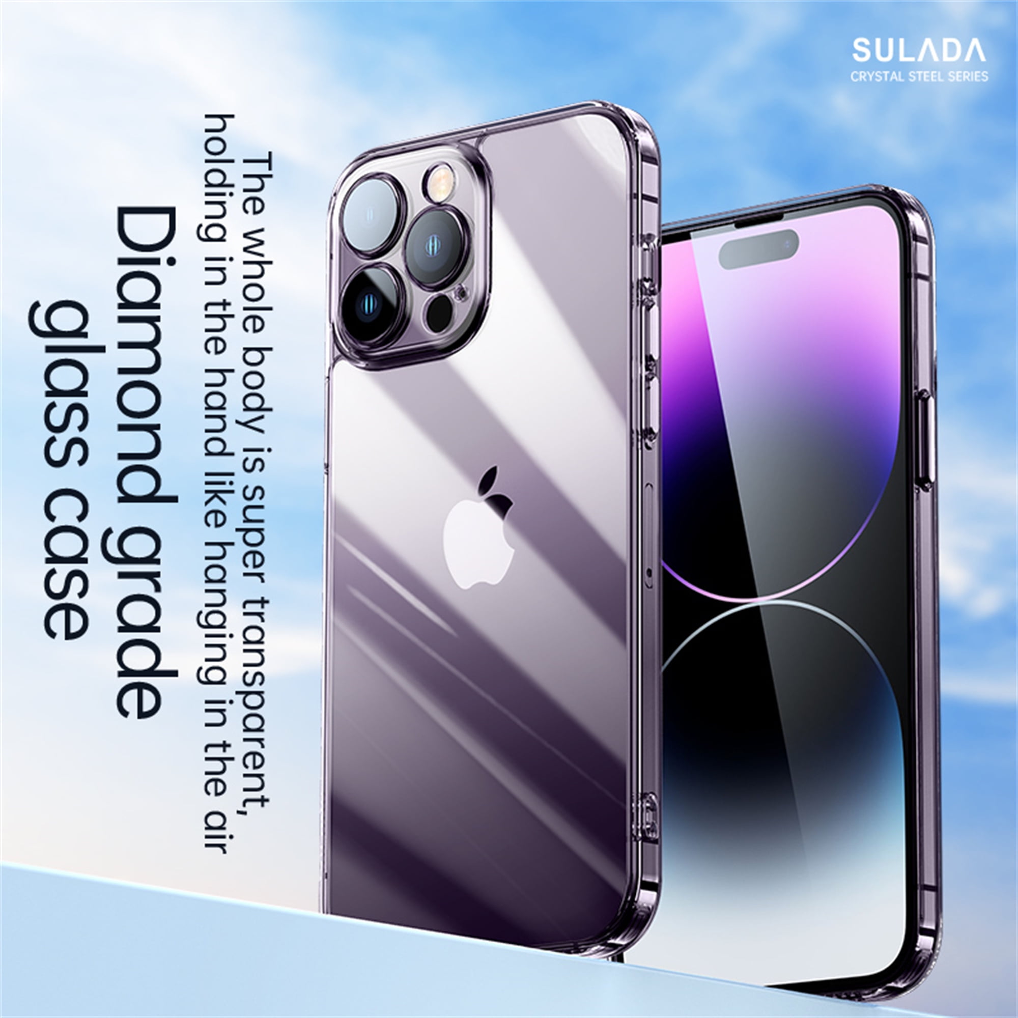 ELEHOLD Hybrid Clear Case for iPhone 15 Pro Max,Transparent Clear Metal  Lens Frame All-inclusive Lens Film Protection Metal Button Slim Shockproof