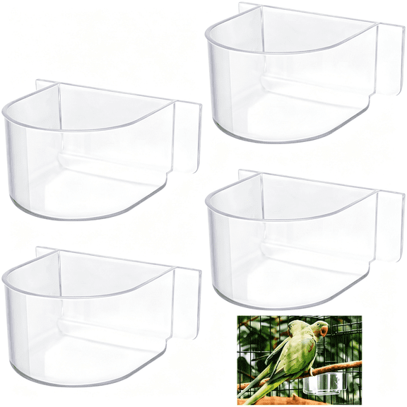 ZXYIE 4 Pcs Clear Bird Cage Feeder Bird Food Water Bowls Dish for Cage Feeding Drinking Seed Container Feeder Cup Plastic Birdcage Tray Replacement Thick Food Trough Box Supply for Parrot Pigeon
