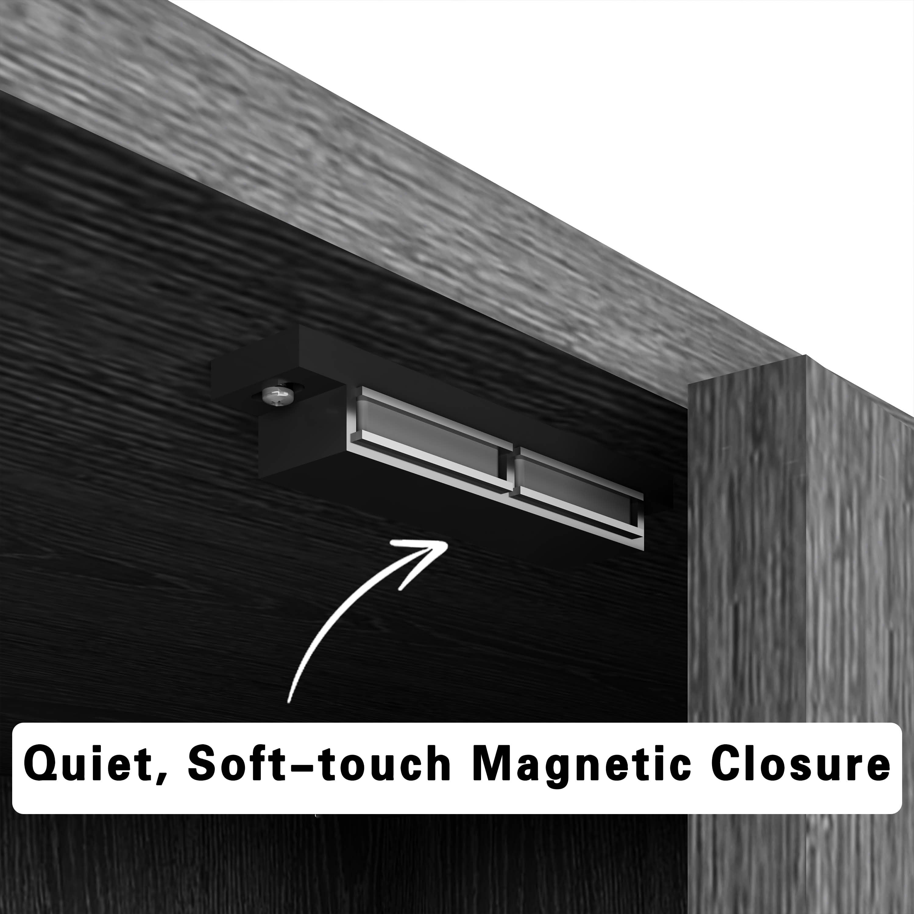 MAYEERTY 67x28x15 Inch Black Wood Grain 4-Door Storage Cabinet with Solid Wood Door