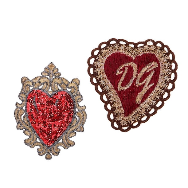 28 Parches De Lentejuelas En Forma De Corazón - Rojo Rosa, Con Adhesivo Térmico, Para Planchar O Coser