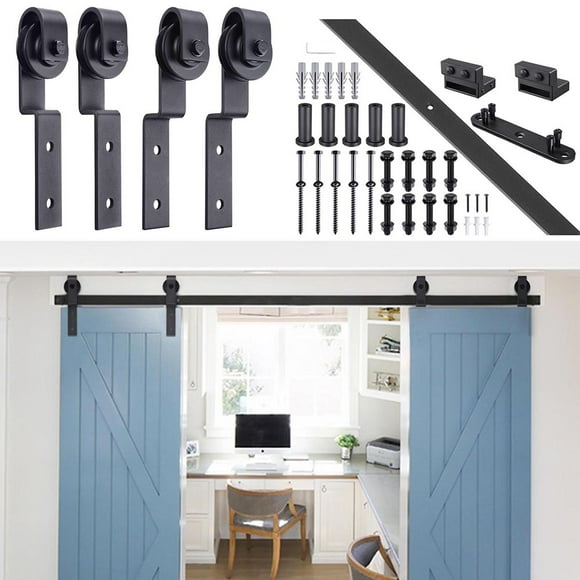 Yescom 6.6 FT Bypass Steel Sliding Barn Door Hardware Track Kit for Wooden Door - Smooth & Silent - Effortless operation suitable for Wood & Concrete Wall Yescom Modern