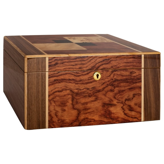 Humidor Supreme Amarone Desktop Cigar Humidor, High-Gloss Walnut, Mapa Burl Bubinga Wood