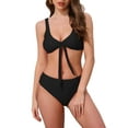 thumbnail image 1 of INSPIRAR CHIC Conjuntos de Bikini de Dos Piezas con Decoración de Encaje para Mujeres, Top de Tirantes Anchos y Parte Inferior Triangular, Trajes de Baño, Pequeño, Negro, 1 of 5