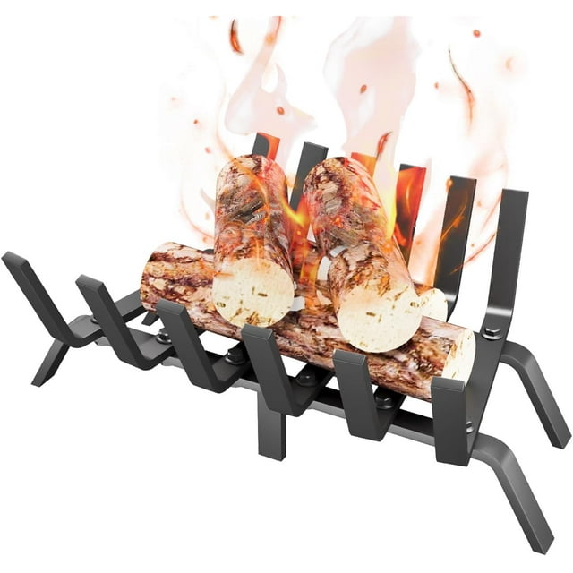 Flat Bar Fireplace Grate Heavy Duty Solid Steel Fireplace Log Grate with Support Legs Firewood Rack Outdoor for Backyards Courtyards Terraces Fireplaces