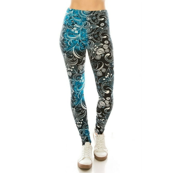 Long Yoga Style Banded Lined Multi Printed Knit Legging With High Waist Multi