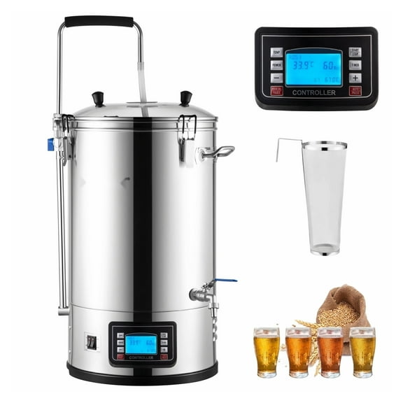 Electric Brewing System 9.2 Gal/35L, All-in-One Home Beer Brewer w/Pump & Panel, Auto/Manual Mode 100-1800W, 8 Gal Capacity for Craft Brewing