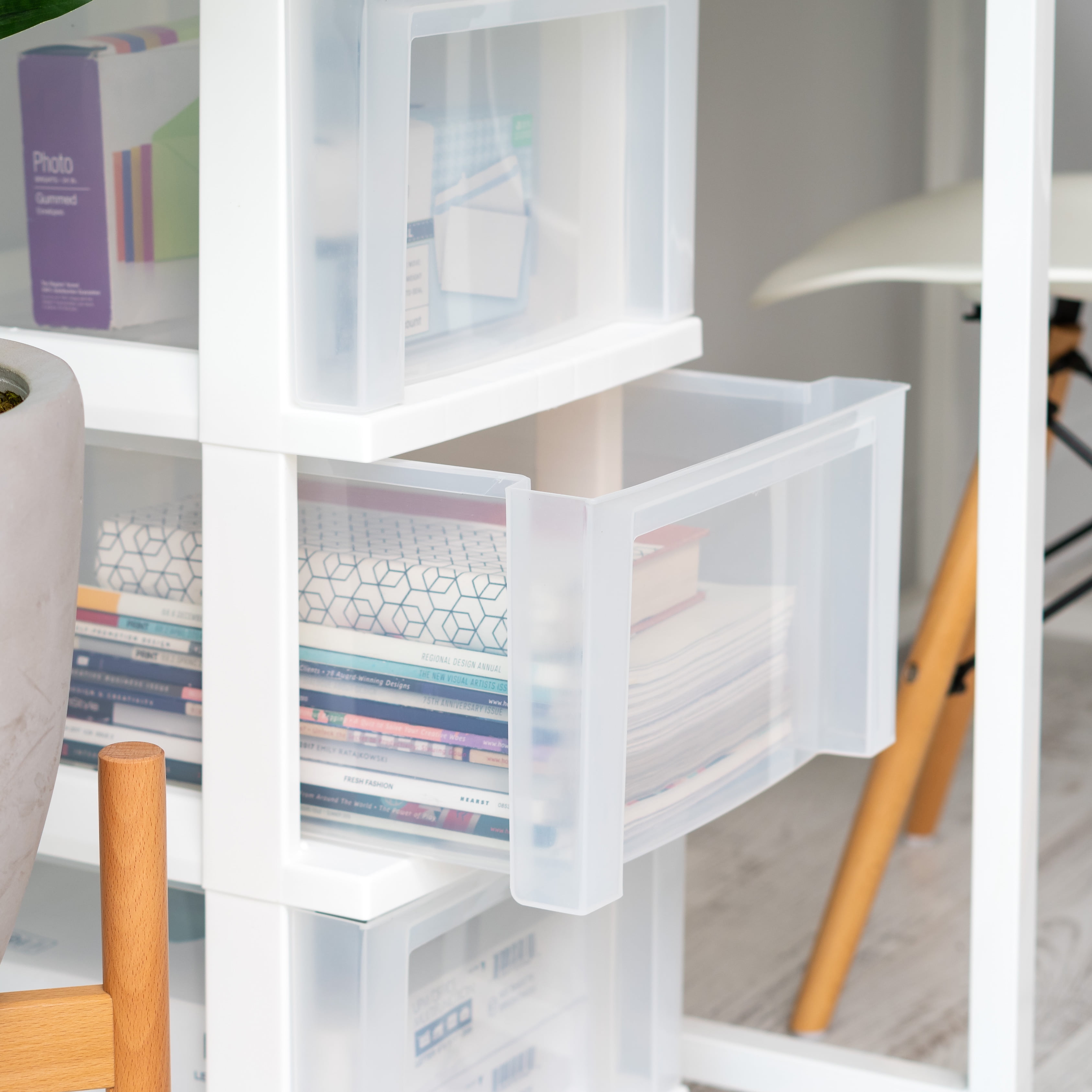 IRIS 3-Drawer Storage Cart with Organizer Top with Wheels, Plastic, White