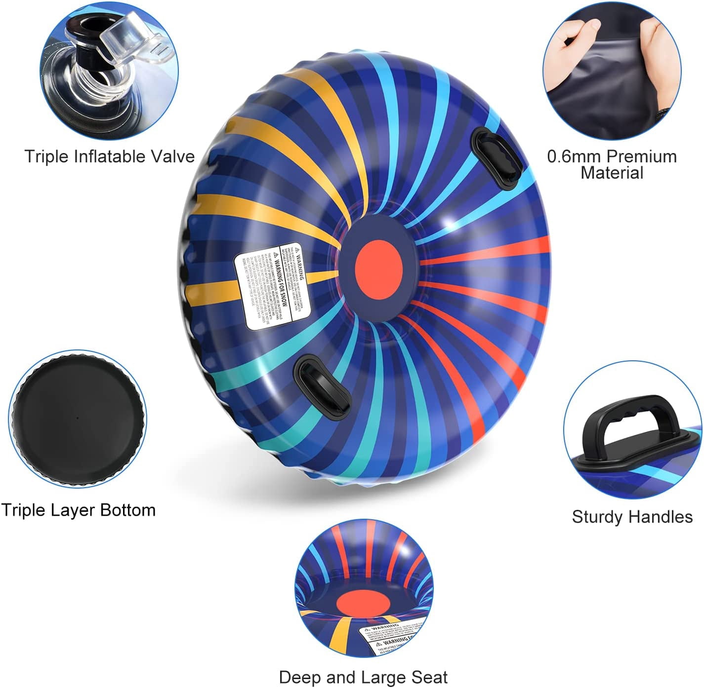 Snow Tube Heavy Duty 47" Large Size Inflatable Snow Tube for Kids and Adults, Snow Tubes with 2 Handles Made of Triple Layer Bottom & Thickening Material