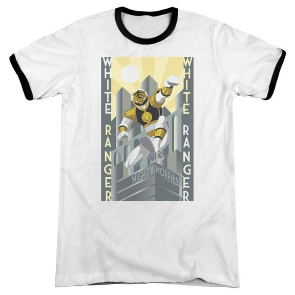 Power Rangers White Ranger Deco Adult Ringer T-Shirt White Black