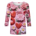 thumbnail image 5 of Offres! Aqestyerly T-Shirt Imprimé Mode Saint-Valentin pour Femmes Manches 3/4 Blouse Col Rond Hauts Décontractés, 5 of 5