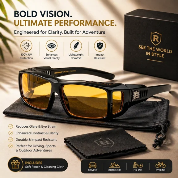 Anti Glare Polarized FIT OVER Square Sunglasses Lens Over PRESCRIPTION GLASSES
