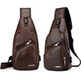 thumbnail image 6 of Bxaolu PU Leather Sling Bag with USB Charging Port Multi-pocket Chest Bag for Men Women Hiking Travel Daypack, [Brown,1Pack], 6 of 8