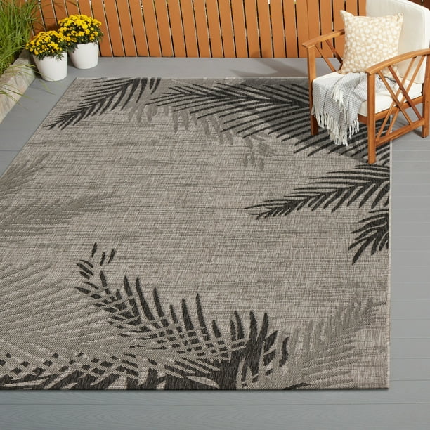 Nuu garden outdoor plaid reversible mats morden area rugs, beach garden LR Home Captiva Beige / Black 7 ft. 9 in. x 9 ft. 5 in. Polypropylene