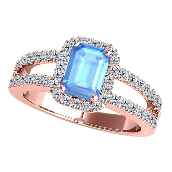 AoneJewelry 10K Rose Gold Gemstone Ring By AoneJewelry 2.00 Cttw Natural Blue Topaz and White Diamond Ring