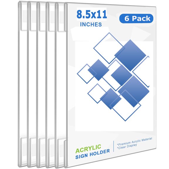 Acrylic Sign Holder 8.5 x 11 Wall Mount, Wall Mount Sign Holders, Clear Acrylic Frame with Tape Adhesive, Plastic Wall Sign Holder for Office, Home, Restaurant-Vertical (6 Pack)