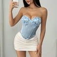 thumbnail image 2 of Women's Floral Mesh Bustier Top Shapewear with Lace Trim Going Out Party Club Top Blue M, 2 of 4
