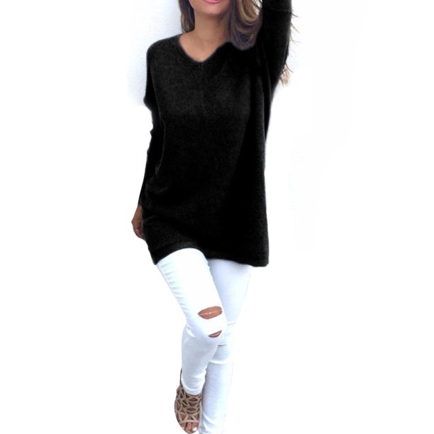 Suéteres de otoño para mujer con cuello en V sólido Jerseys de manga larga Tops de invierno Blusa suelta Methold FS6436-14