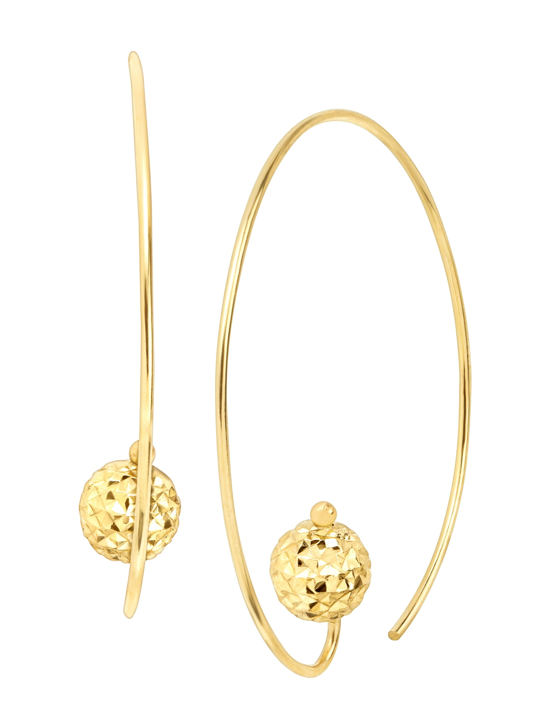 Eternity Gold Wire Hoop Earrings With Textured Bead In 14kt Eternity Gold Wire Hoop Earrings With Textured Bead In 14kt