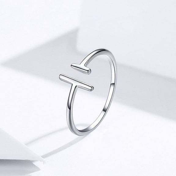 Womens Ring S925 Sterling Silver White Gold Plated Band Elegant Fashionable Lightweight and Parallel Line Design Ring