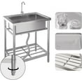 thumbnail image 3 of Acekid Stainless Steel Free-Standing Utility Sink Single Bowl Freestanding Laundry Sink with Faucet Drainboard Storage Hot Cold Water Plumbing for Restaurant Workshop, 3 of 7