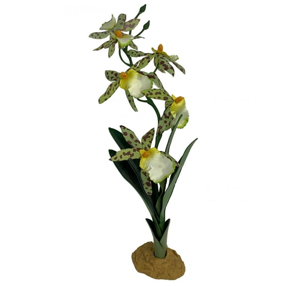 Komodo Silk Orchid Plant with Gravel Base, Aquarium Decor, 14 Inches Tall