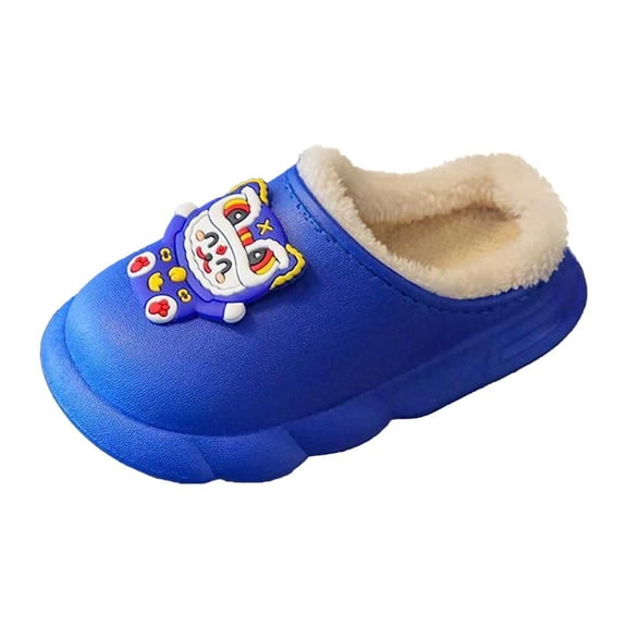 Toddler Slippers,Girls Slippers Winter Warm Indoor Outdoor Lined Cartoon Soft Sole Toddler Kids Shoes,Cute Slippers,Blue,7-8 Years