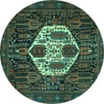 thumbnail image 1 of Ahgly Company Machine Washable Indoor Round Medallion Turquoise Blue Traditional Area Rugs, 5' Round, 1 of 4