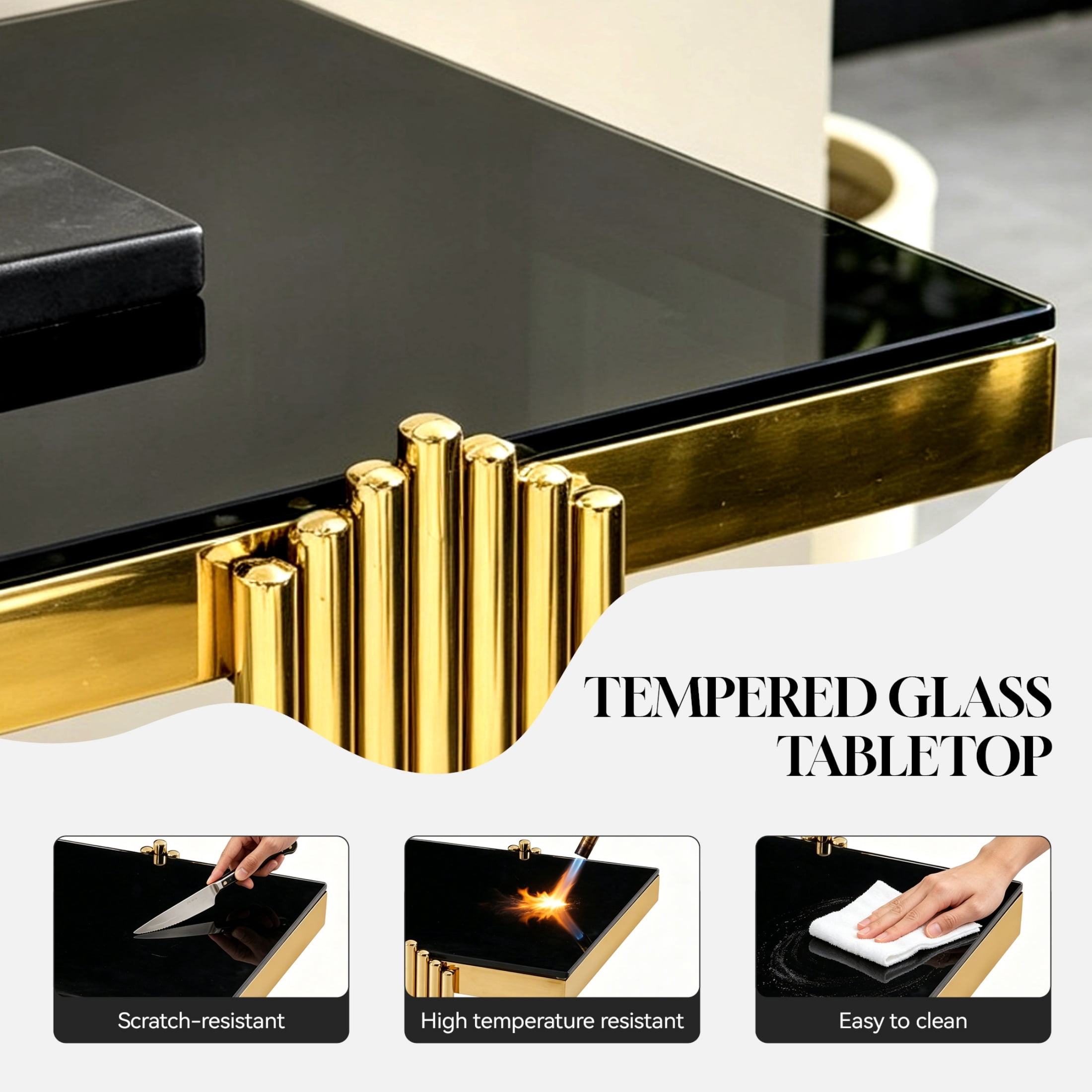 2-Tier Storage Tempered Glass Shelf Console Table, Two-Tone Entryway Display Table, Accent Mirrored Sofa Table for Living Room/Hotel